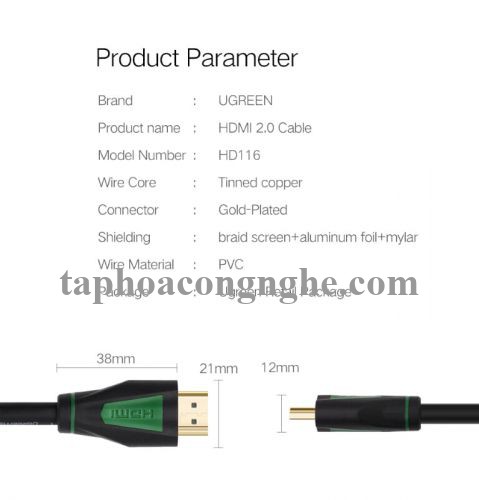 Ugreen 30192 3M màu Đen Cáp tín hiệu HDMI chuẩn 1.4 hỗ trợ phân giải 4K * 2K HD116 30030192